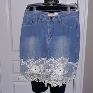 Sassy Thai Denim and Lace Skirt, size 6